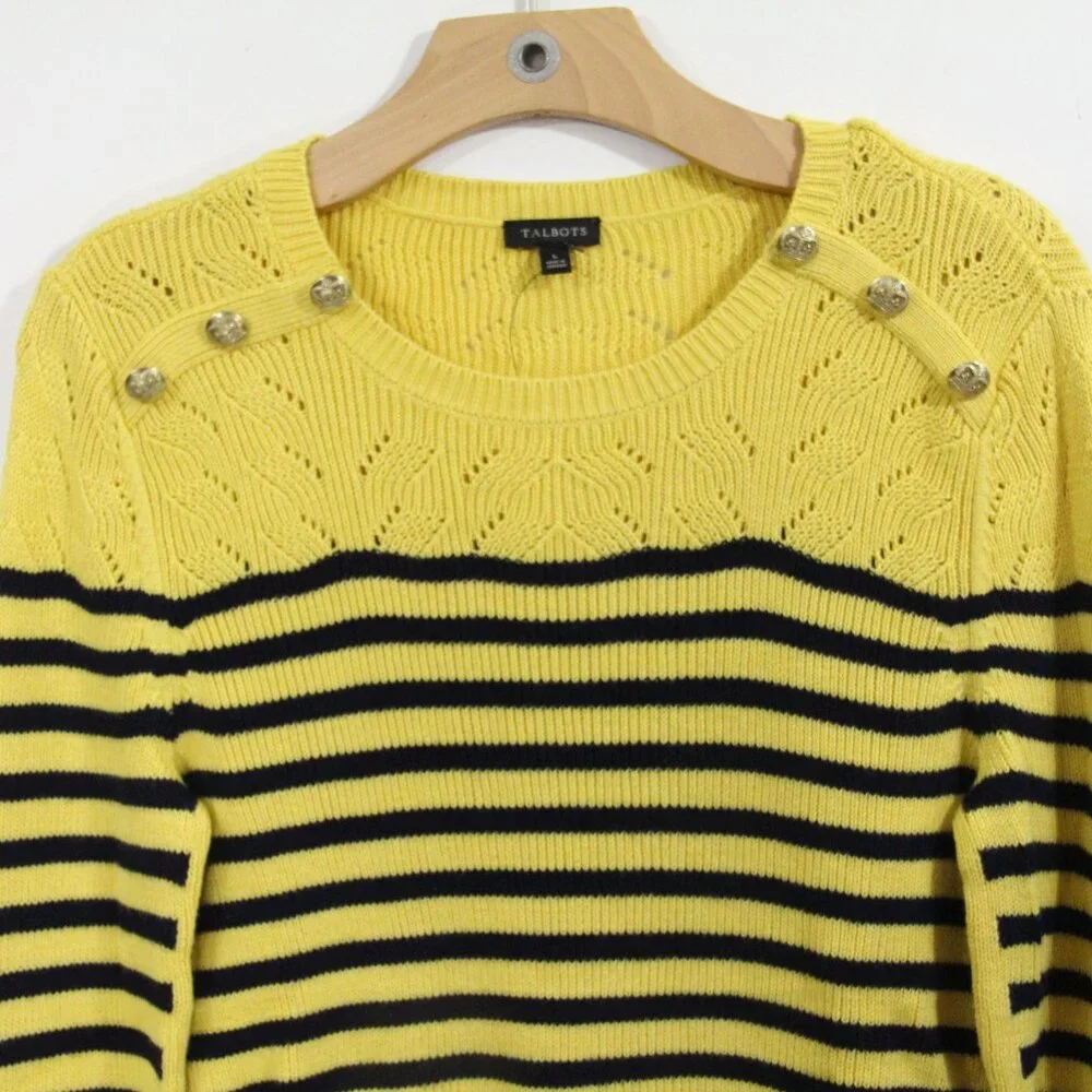 Talbots Pointelle Knit Sweater NEW Women Large Nautical striped Spring
